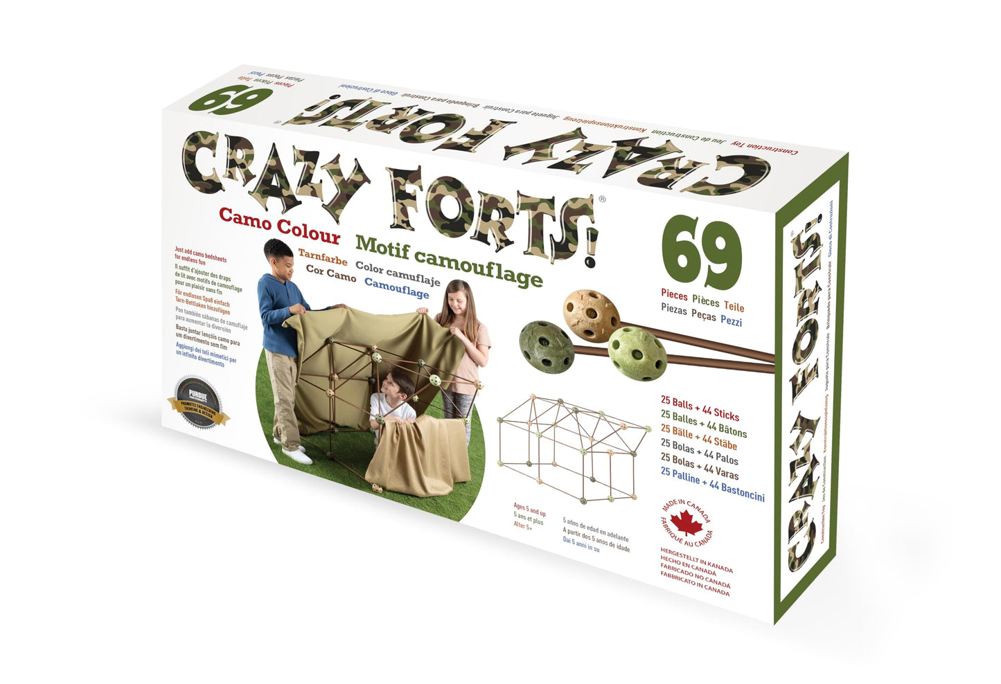 Crazy Forts Camo Building Kit for Kids 6+ | Indoor Fort Building STEM Toy - Durable, Portable 69 Pcs