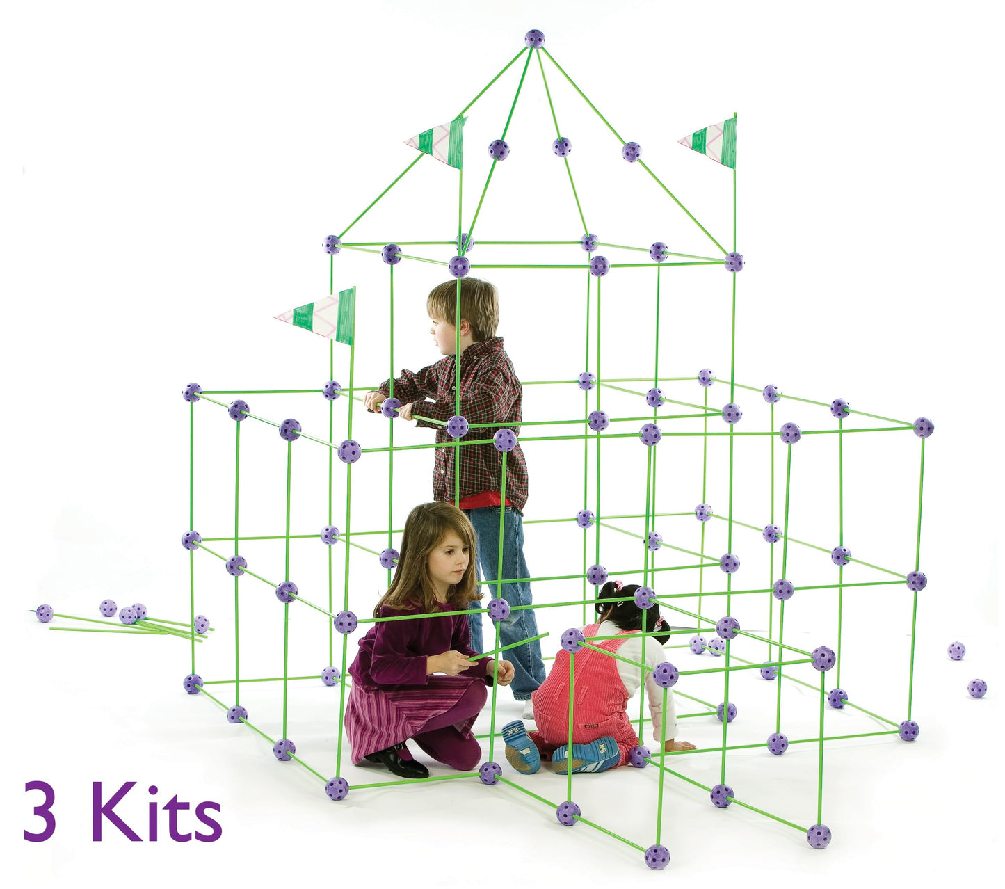 Crazy Forts 69-Piece Buildable Play Fort Set — Indoor/Outdoor DIY STEAM Toy (Purple)