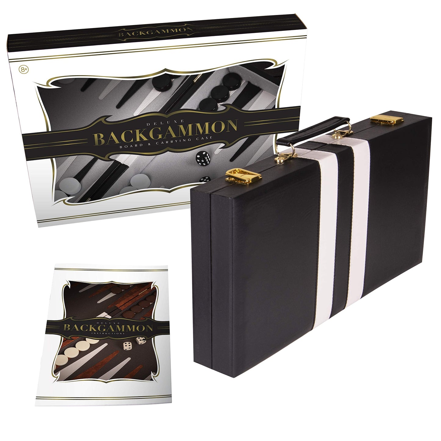 Crazy Games Premium Backgammon 15-Inch Medium Black Leatherette Set | Portable Travel Backgammon Board