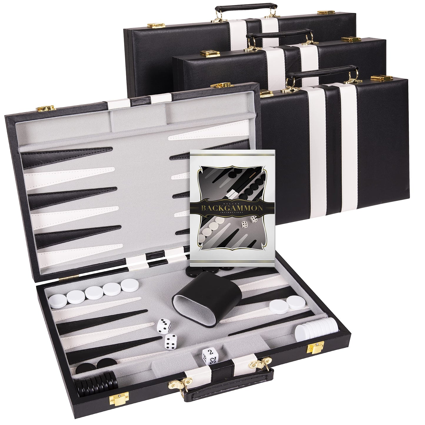 Crazy Games Premium Backgammon 15-Inch Medium Black Leatherette Set | Portable Travel Backgammon Board
