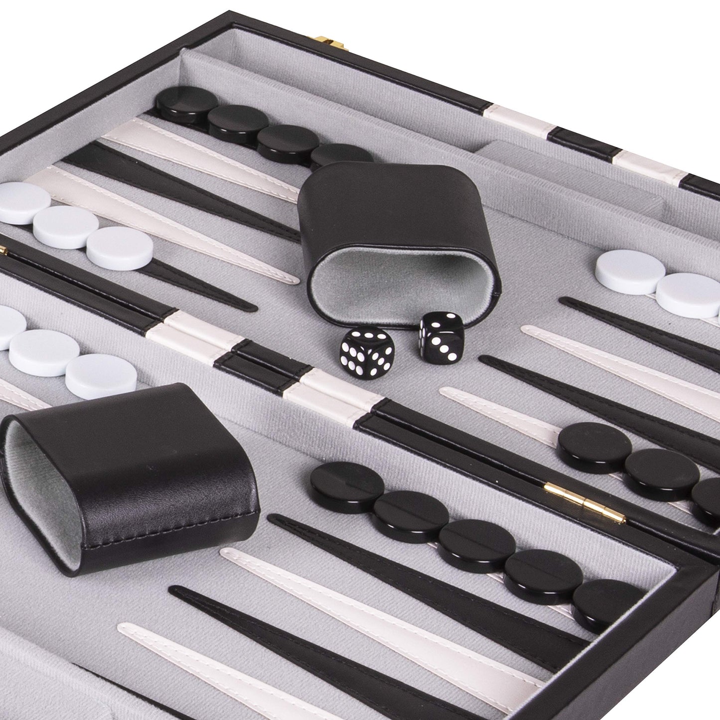 Crazy Games Premium Backgammon 15-Inch Medium Black Leatherette Set | Portable Travel Backgammon Board