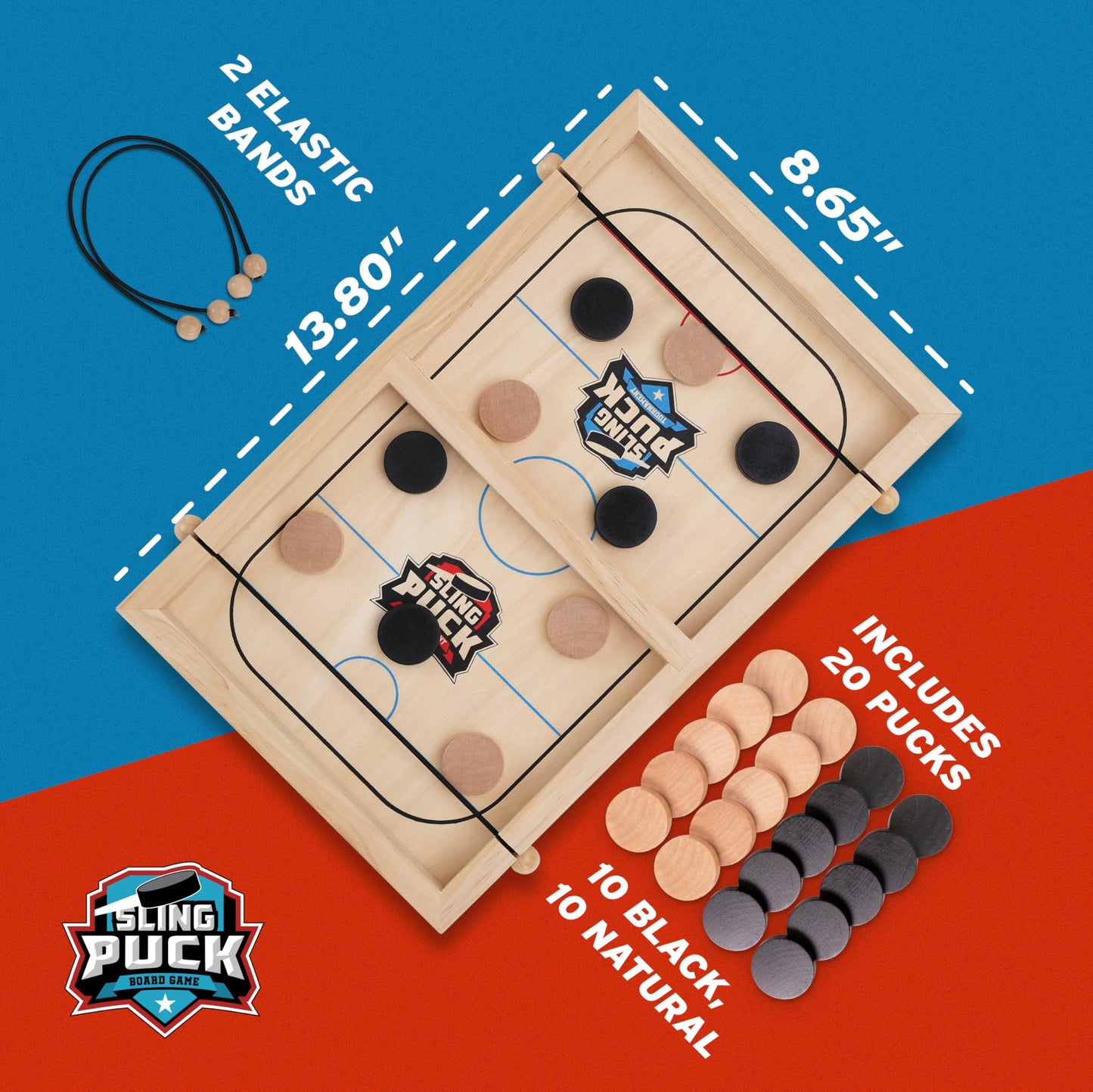 Crazy Games Fast Sling Puck Game 14-Inch – 2-Player Tabletop Hockey