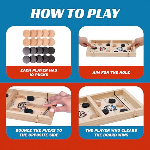Crazy Games Fast Sling Puck Game 14-Inch – 2-Player Tabletop Hockey