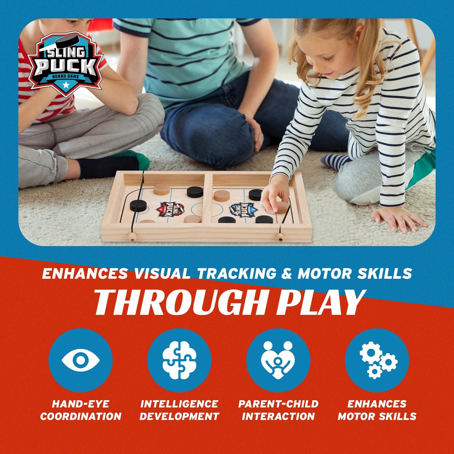 Crazy Games Fast Sling Puck Game 14-Inch – 2-Player Tabletop Hockey