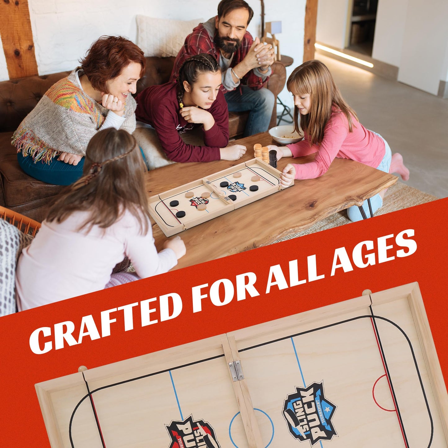 Crazy Games Fast Sling Puck Game 24-Inch – Large 2-Player Table Hockey