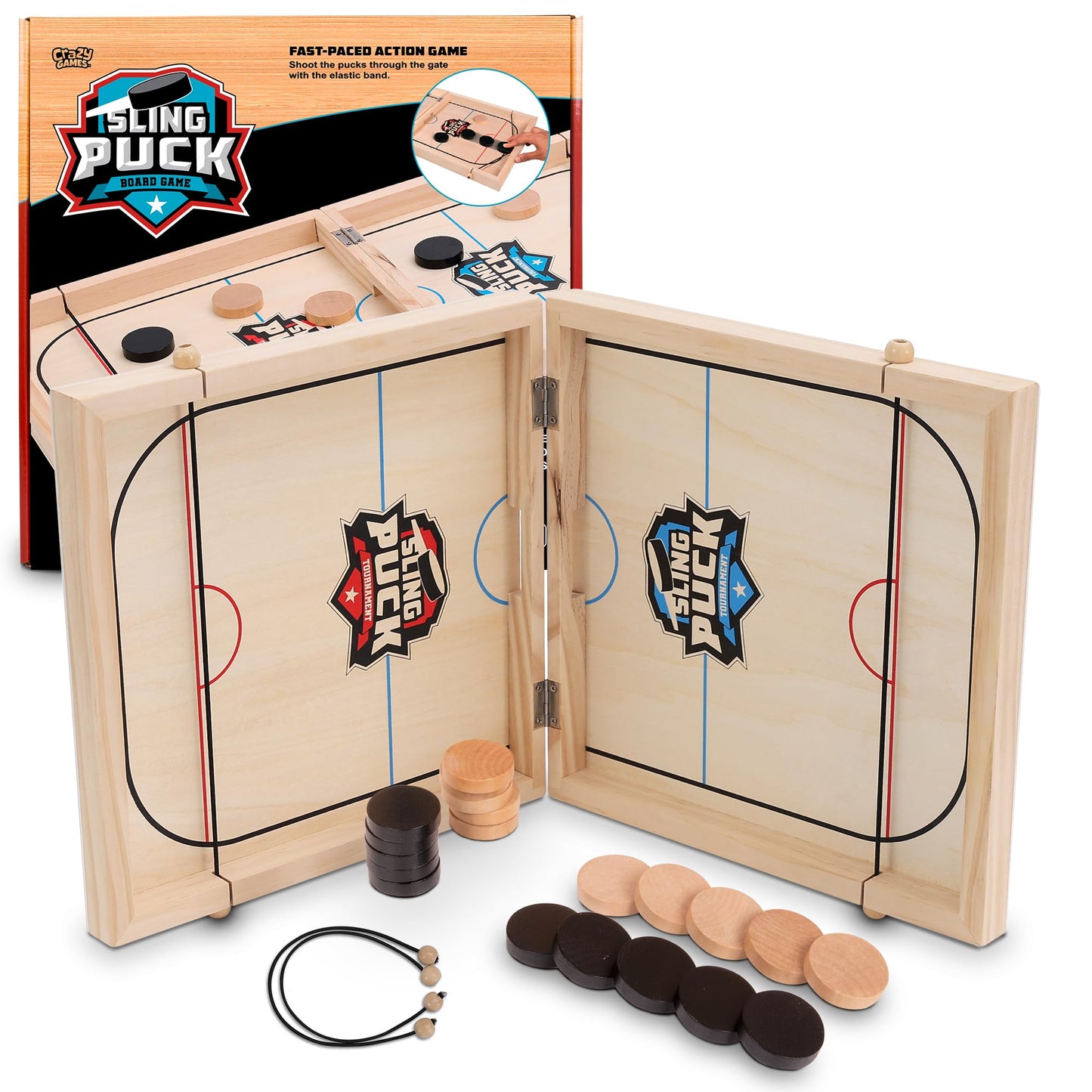Crazy Games Fast Sling Puck Game 24-Inch – Large 2-Player Table Hockey