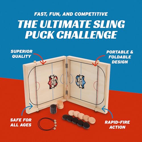 Crazy Games Fast Sling Puck Game 24-Inch – Large 2-Player Table Hockey