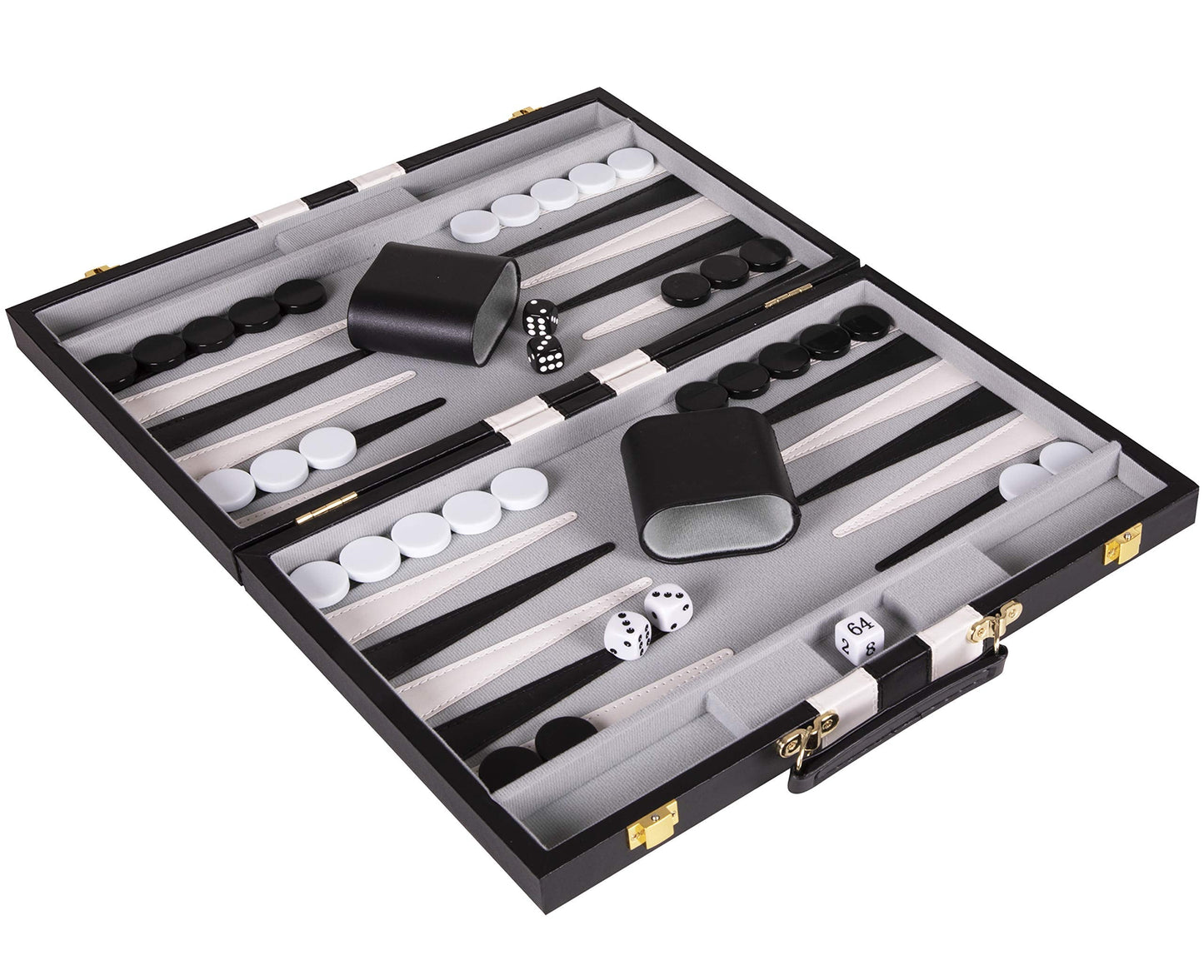 Crazy Games Premium Backgammon 15-Inch Medium Black Leatherette Set | Portable Travel Backgammon Board