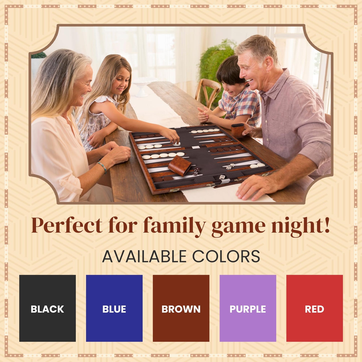 Crazy Games Premium Backgammon 15 Inches Medium Brown – Leatherette Travel Set with Accessories