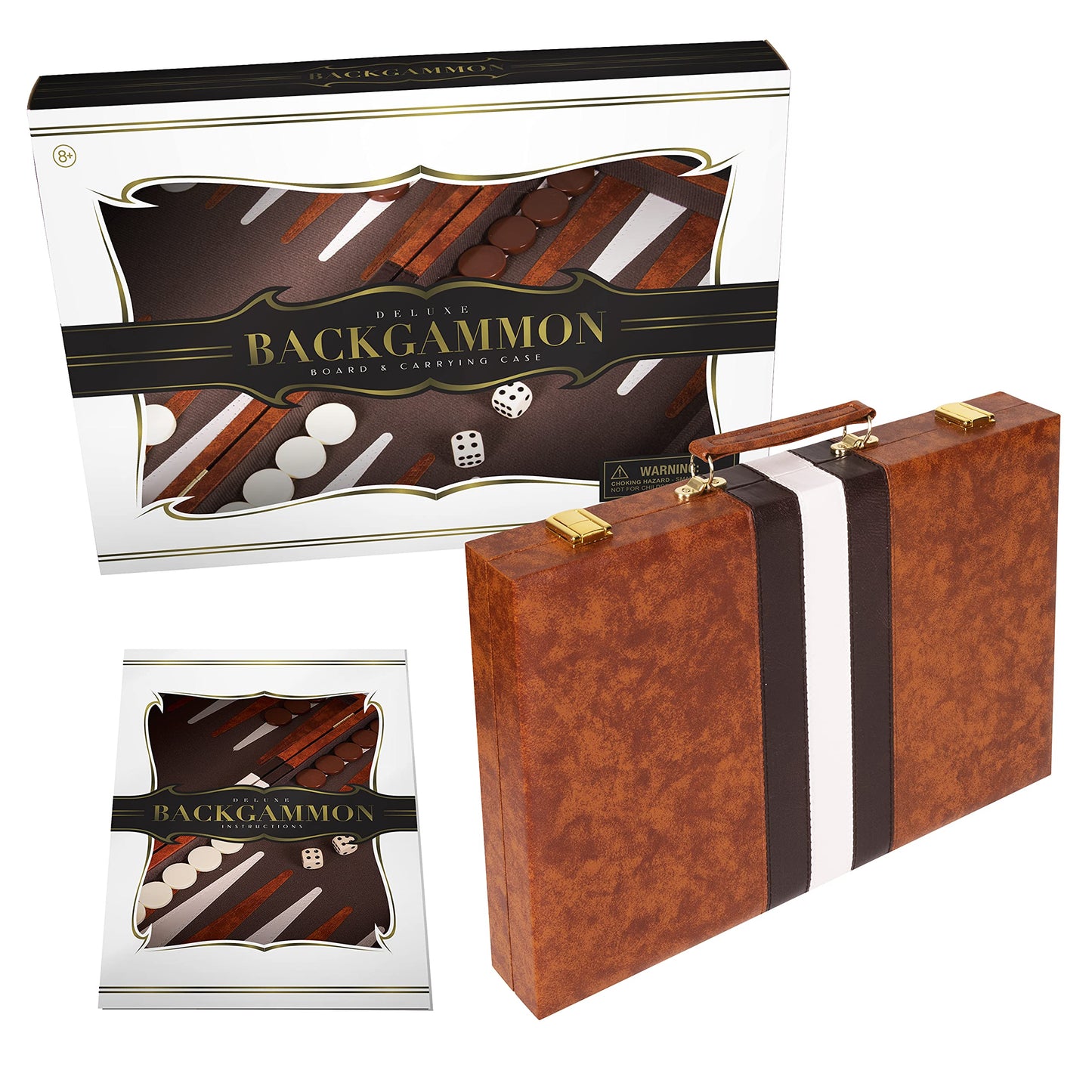 Crazy Games Premium Backgammon 18-Inch Large Brown Leatherette Set with Accessories