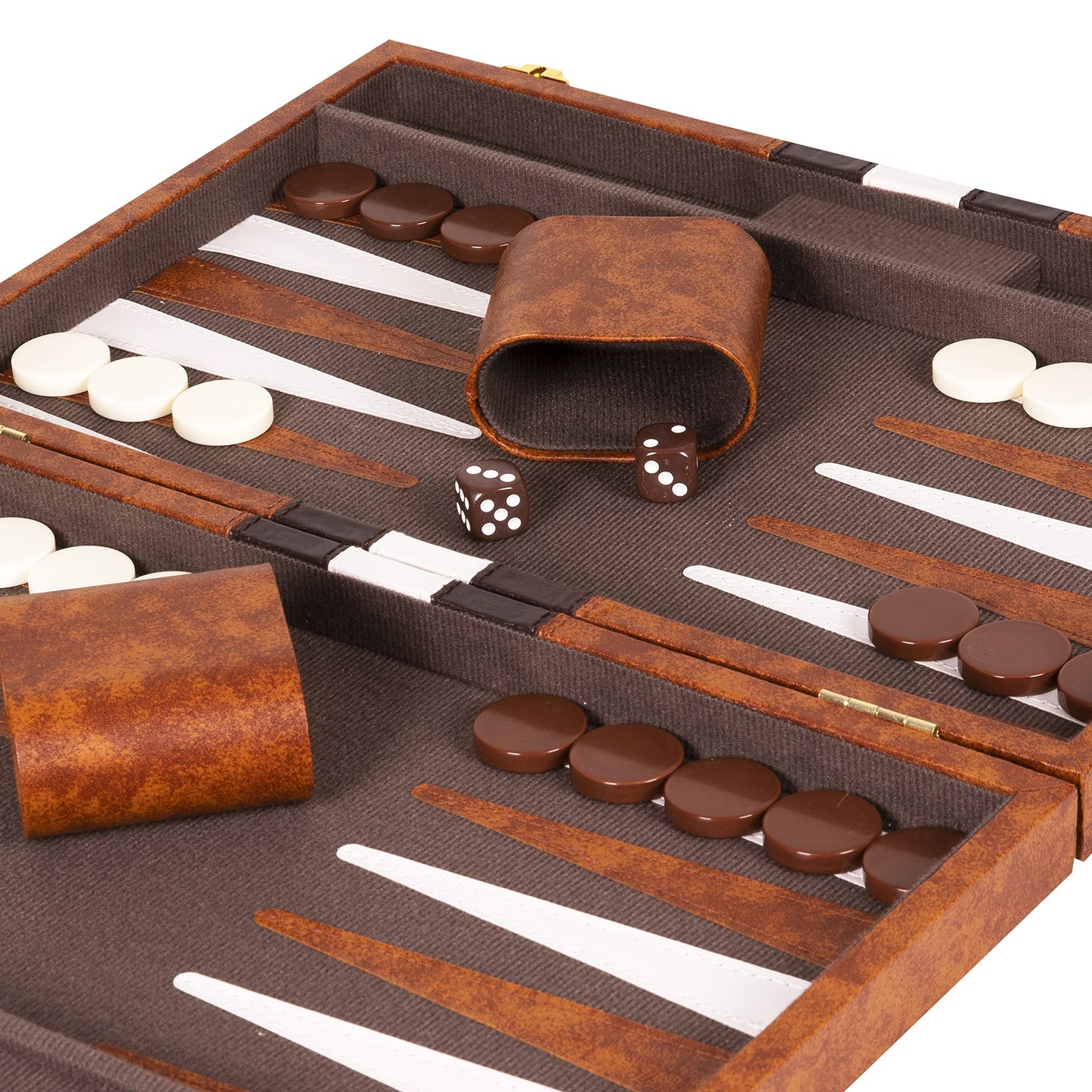 Crazy Games Premium Backgammon 18-Inch Large Brown Leatherette Set with Accessories