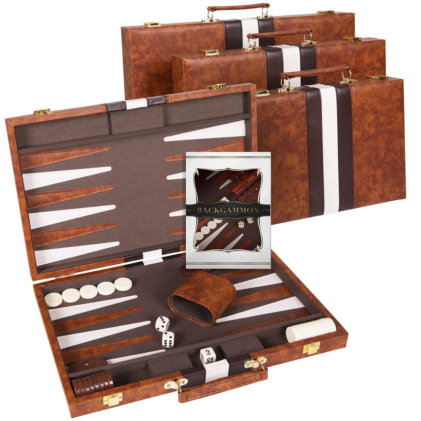 Crazy Games Premium Backgammon 18-Inch Large Brown Leatherette Set with Accessories