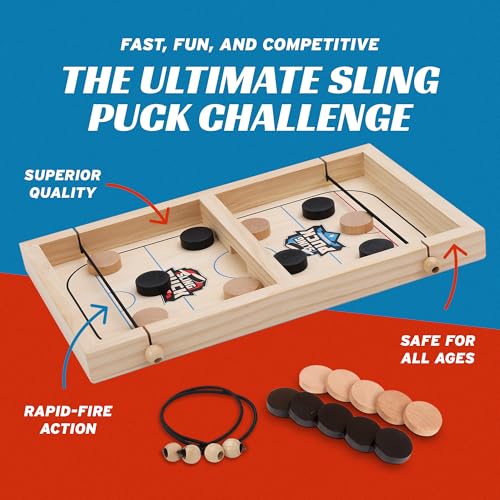 Crazy Games Fast Sling Puck Game 14-Inch – 2-Player Tabletop Hockey