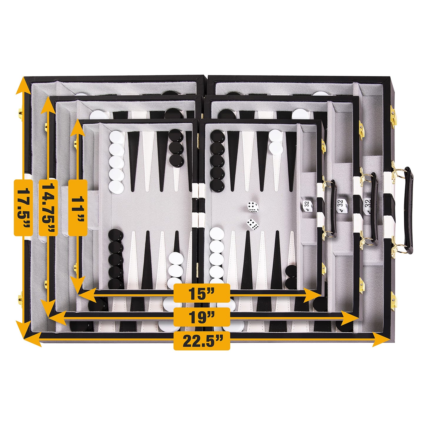 Crazy Games Premium Backgammon 15-Inch Medium Black Leatherette Set | Portable Travel Backgammon Board