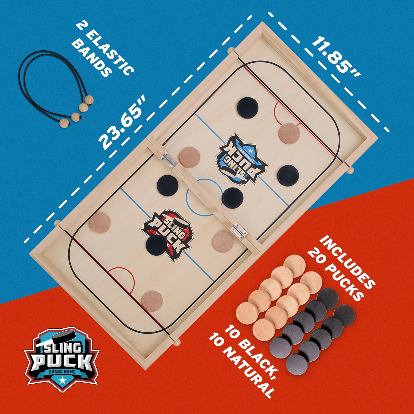 Crazy Games Fast Sling Puck Game 24-Inch – Large 2-Player Table Hockey