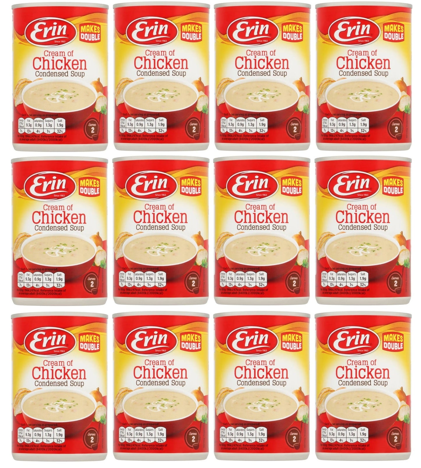 12 x Erin Cream Of Chicken Condensed Soup 295G
