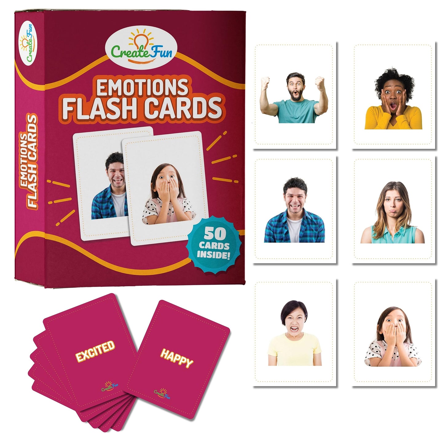 CreateFun 50 Emotions Flash Cards Vol. 1 – Emotion Learning Cards for All Ages