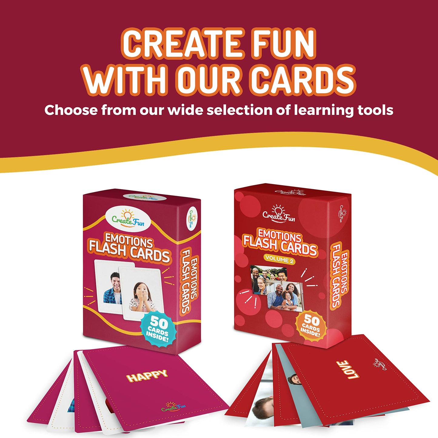 CreateFun 50 Emotions Flash Cards Vol. 1 – Emotion Learning Cards for All Ages
