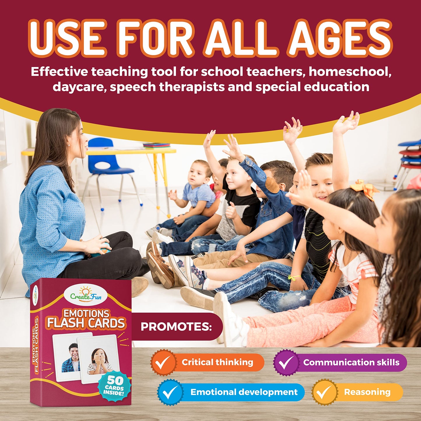 CreateFun 50 Emotions Flash Cards Vol. 1 – Emotion Learning Cards for All Ages