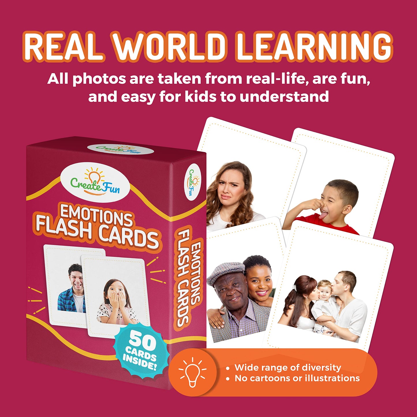 CreateFun 50 Emotions Flash Cards Vol. 1 – Emotion Learning Cards for All Ages