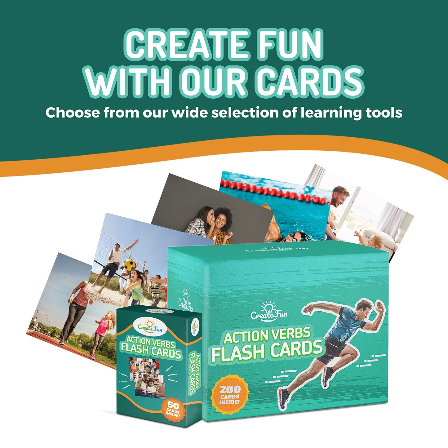 CreateFun 50 Action Verbs Flash Cards – Vocabulary Builder for Speech Therapy, ESL & Homeschooling