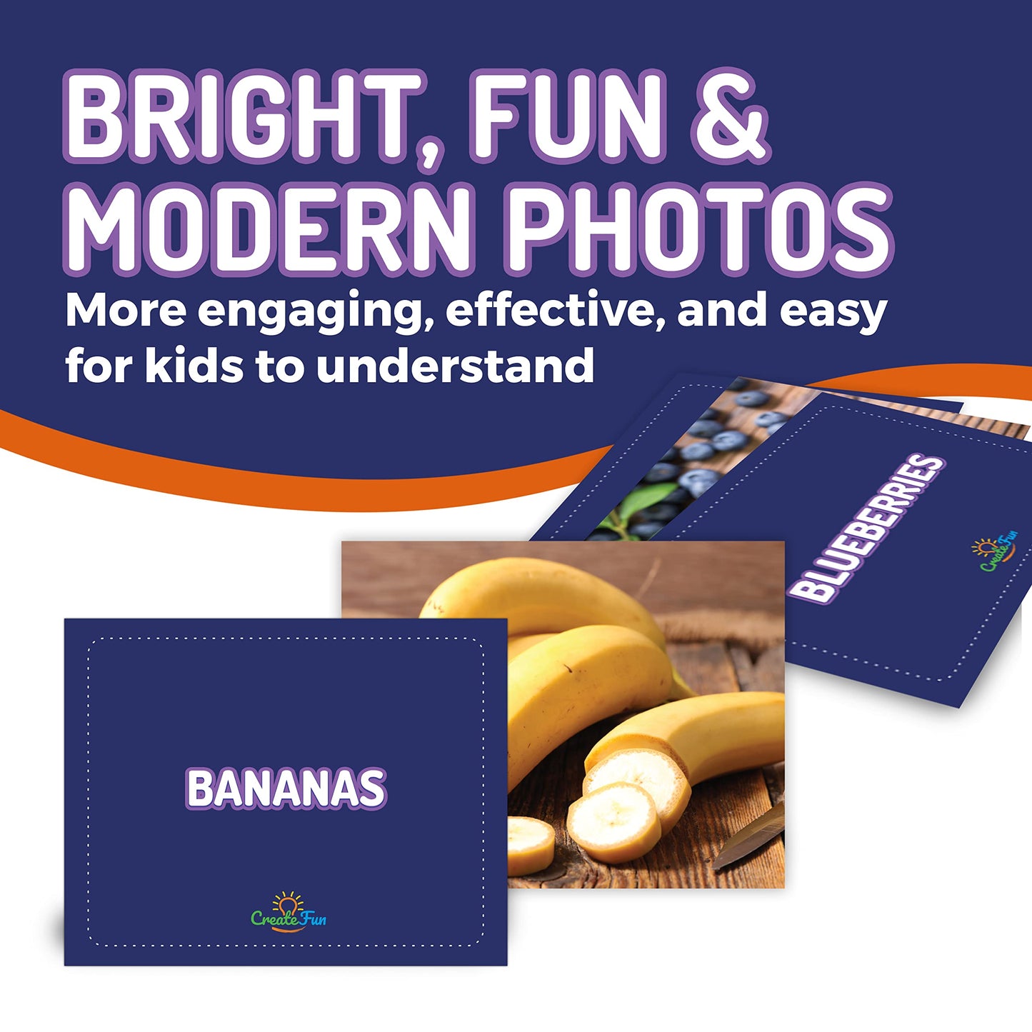 CreateFun 50 Food Double-Sided Flash Cards – Nutritious Fruits, Vegetables & Snacks