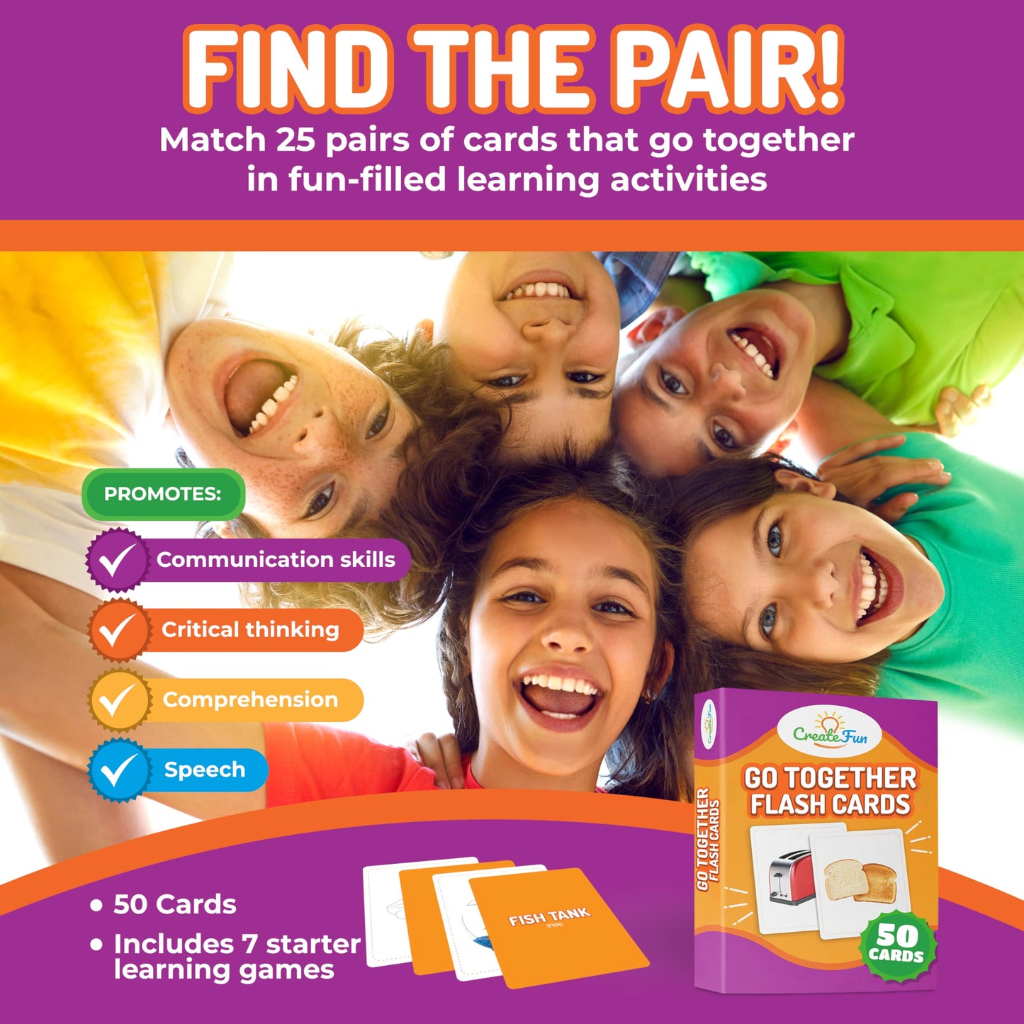 CreateFun Go Together Flash Cards – 50 Realistic Matching Cards for Speech Therapy, ESL & Dementia