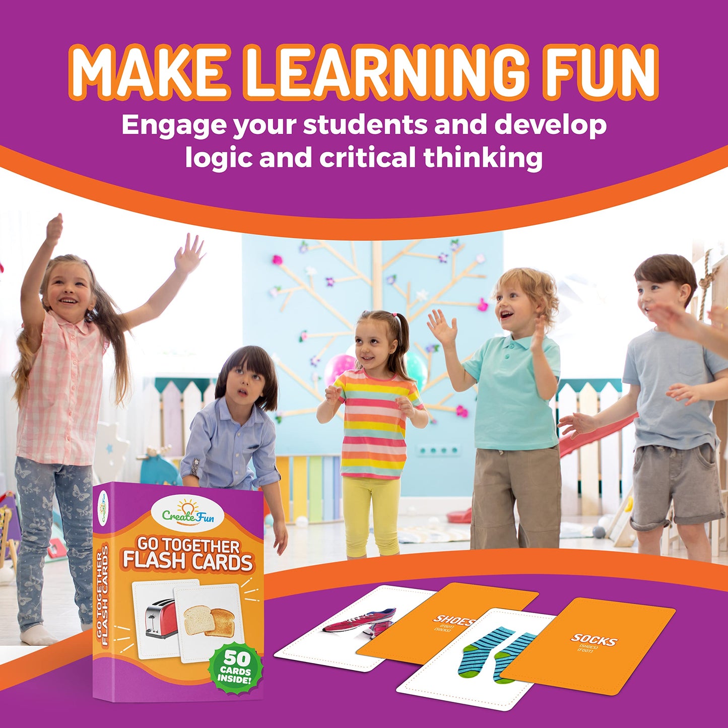 CreateFun Go Together Flash Cards – 50 Realistic Matching Cards for Speech Therapy, ESL & Dementia