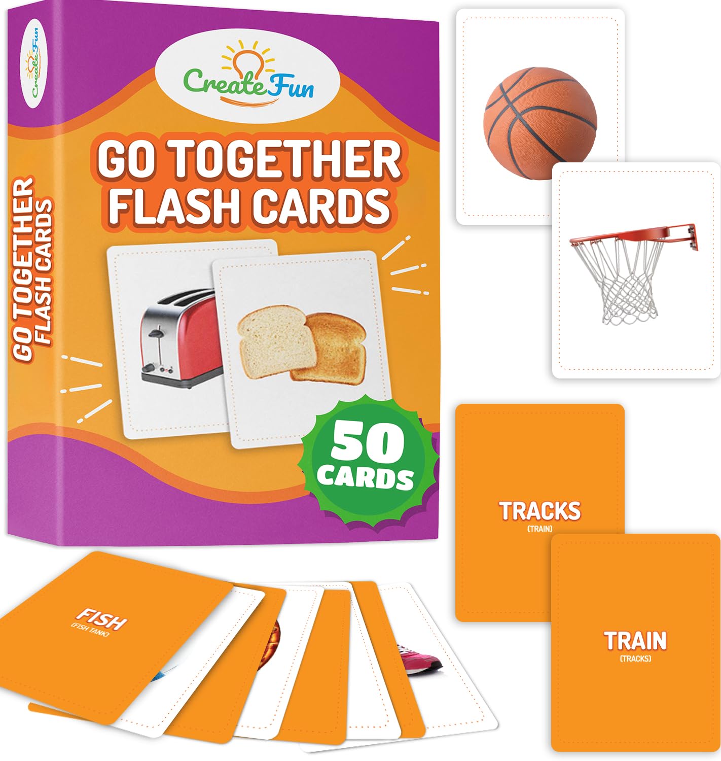 CreateFun Go Together Flash Cards – 50 Realistic Matching Cards for Speech Therapy, ESL & Dementia