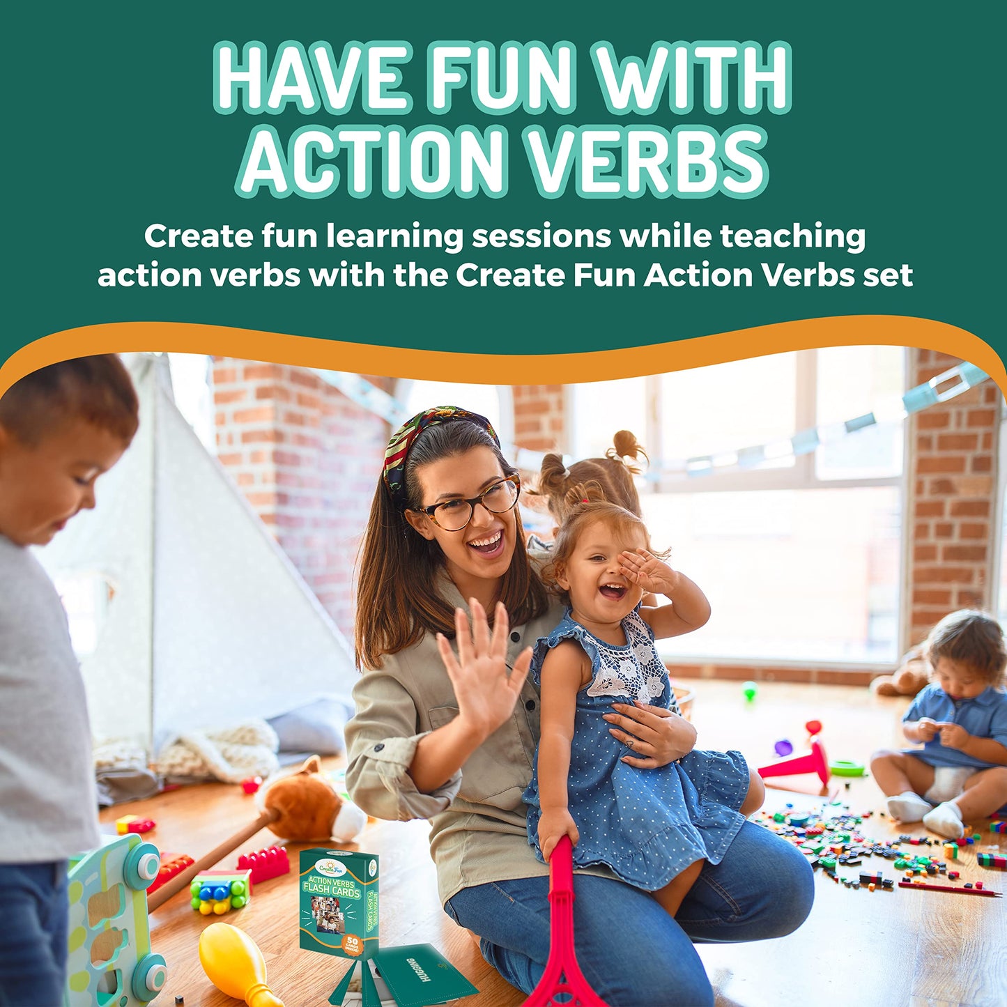 CreateFun 50 Action Verbs Flash Cards – Vocabulary Builder for Speech Therapy, ESL & Homeschooling