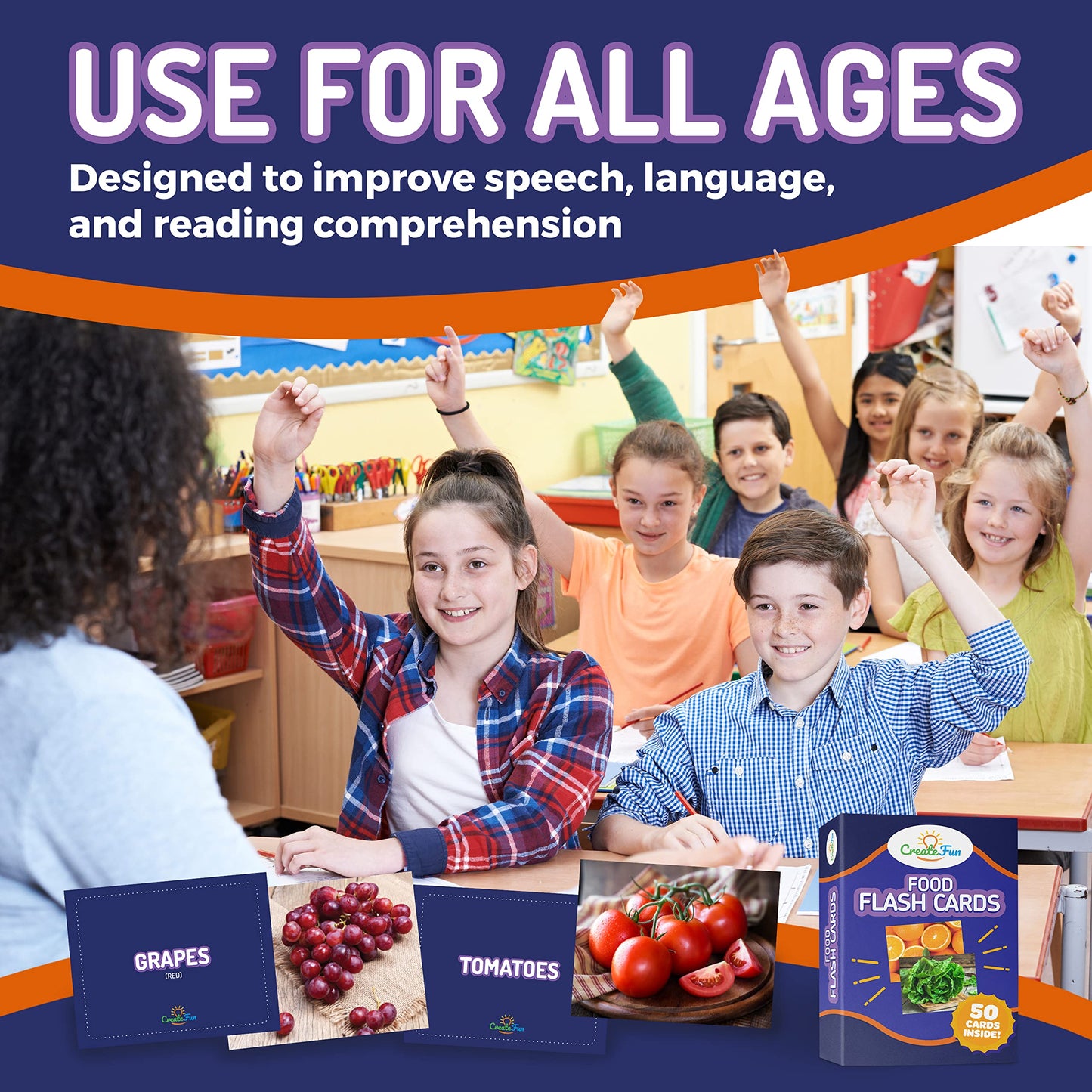 CreateFun 50 Food Double-Sided Flash Cards – Nutritious Fruits, Vegetables & Snacks