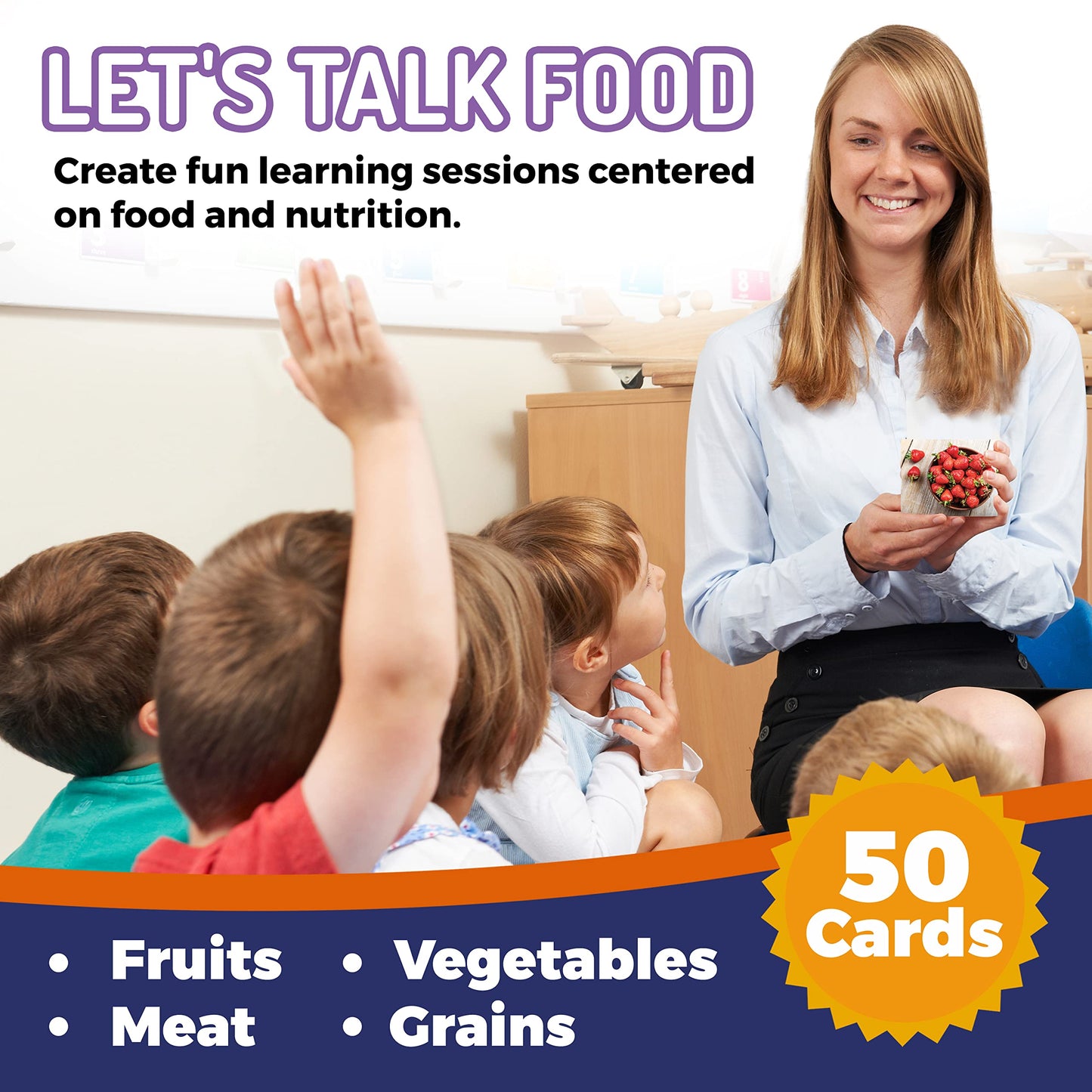 CreateFun 50 Food Double-Sided Flash Cards – Nutritious Fruits, Vegetables & Snacks