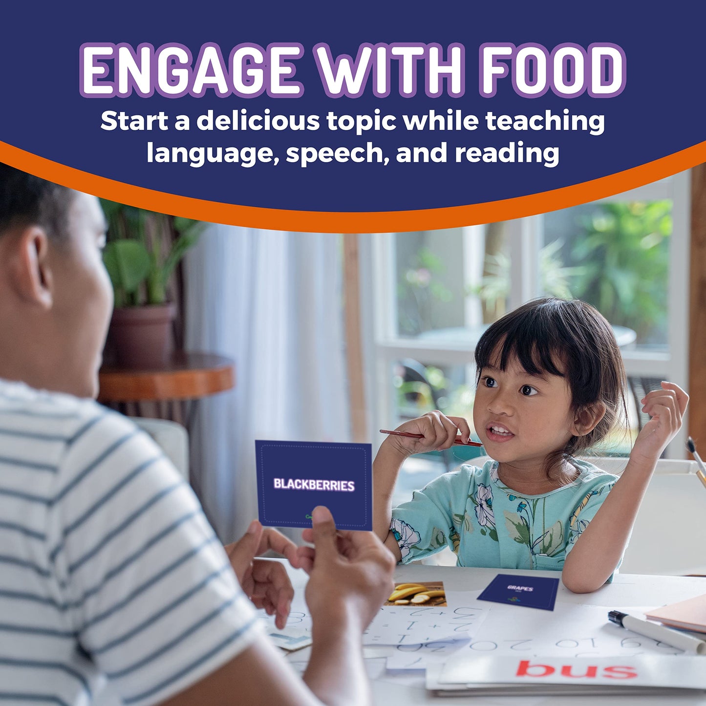 CreateFun 50 Food Double-Sided Flash Cards – Nutritious Fruits, Vegetables & Snacks