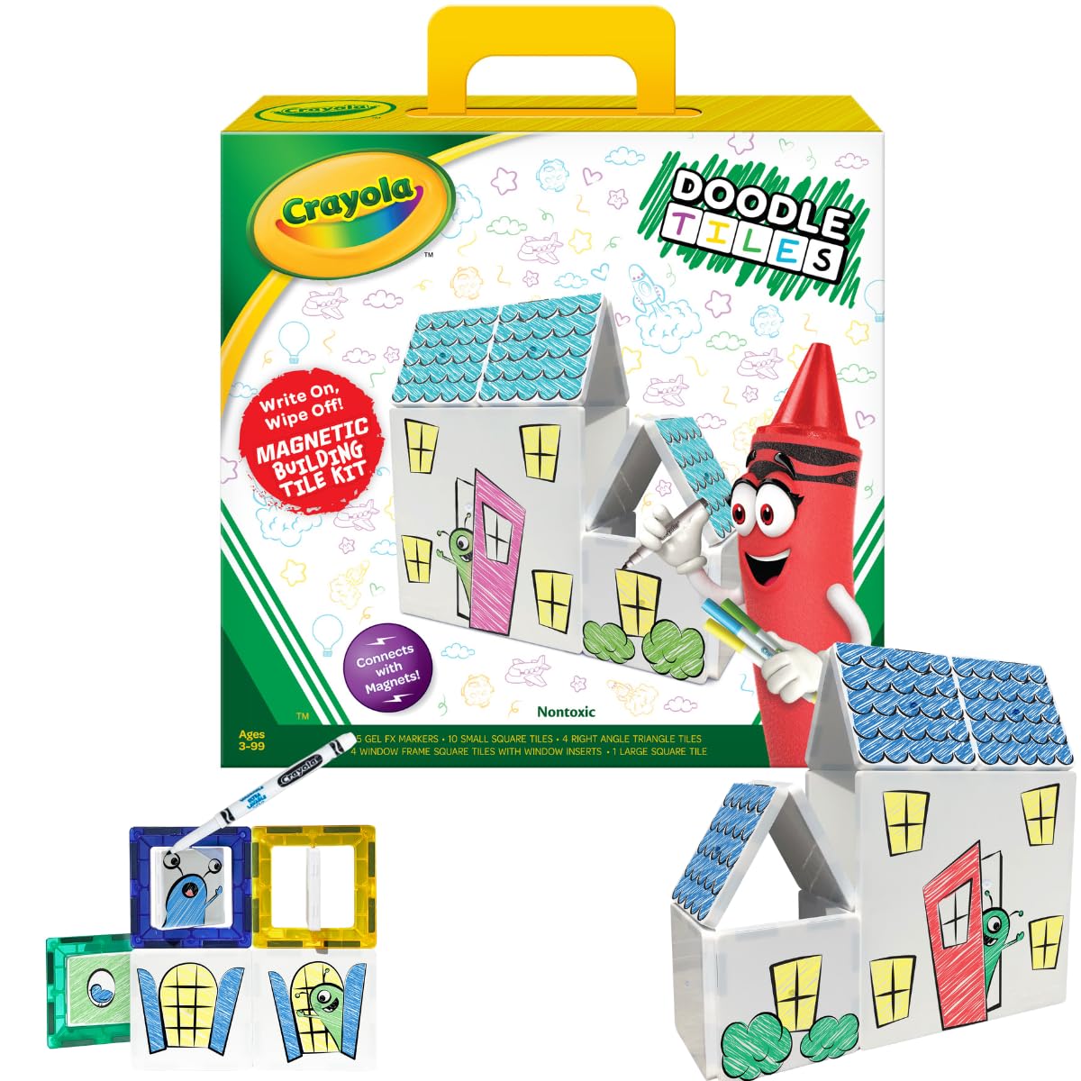 CreateOn Crayola Doodle Magnetic Tiles – 24-Piece STEM & Montessori Building Set for Kids 3+