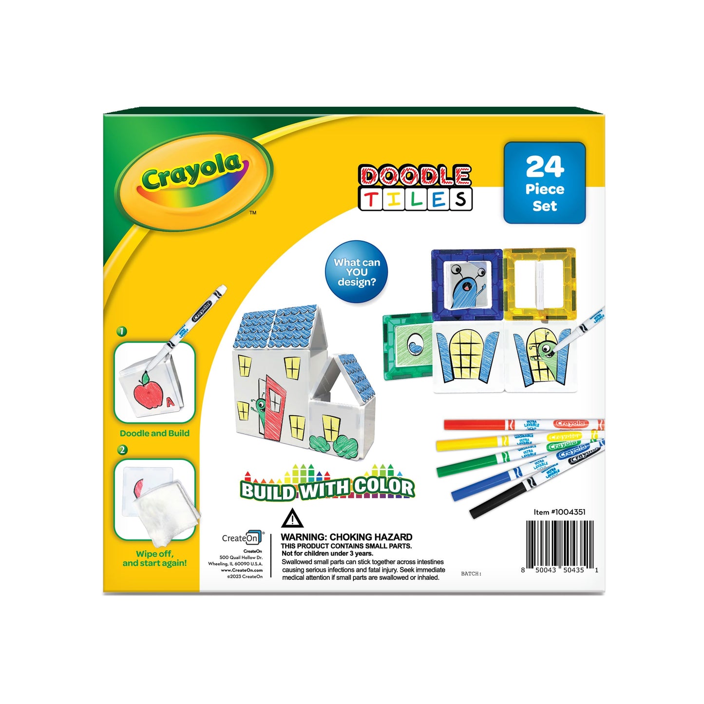CreateOn Crayola Doodle Magnetic Tiles – 24-Piece STEM & Montessori Building Set for Kids 3+
