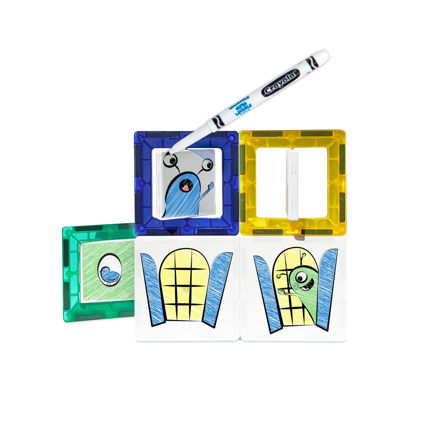 CreateOn Crayola Doodle Magnetic Tiles – 24-Piece STEM & Montessori Building Set for Kids 3+