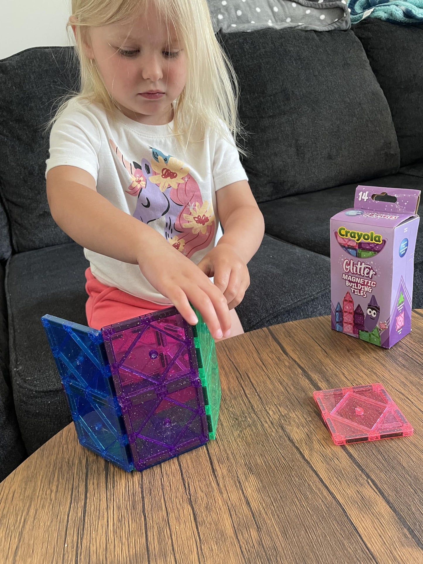 CreateOn Crayola Magnetic Tiles Glitter 14-Piece Set – STEM & Montessori Blocks for Travel & Classroom