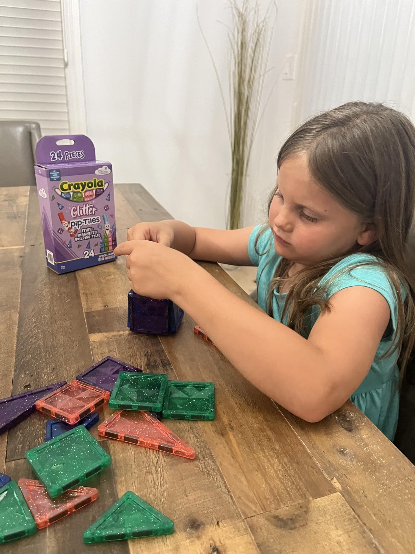 CreateOn Crayola Mini Magnetic PIP-Tiles – 24-Piece Glitter Magnetic Tiles for STEM Travel (Ages 3+)