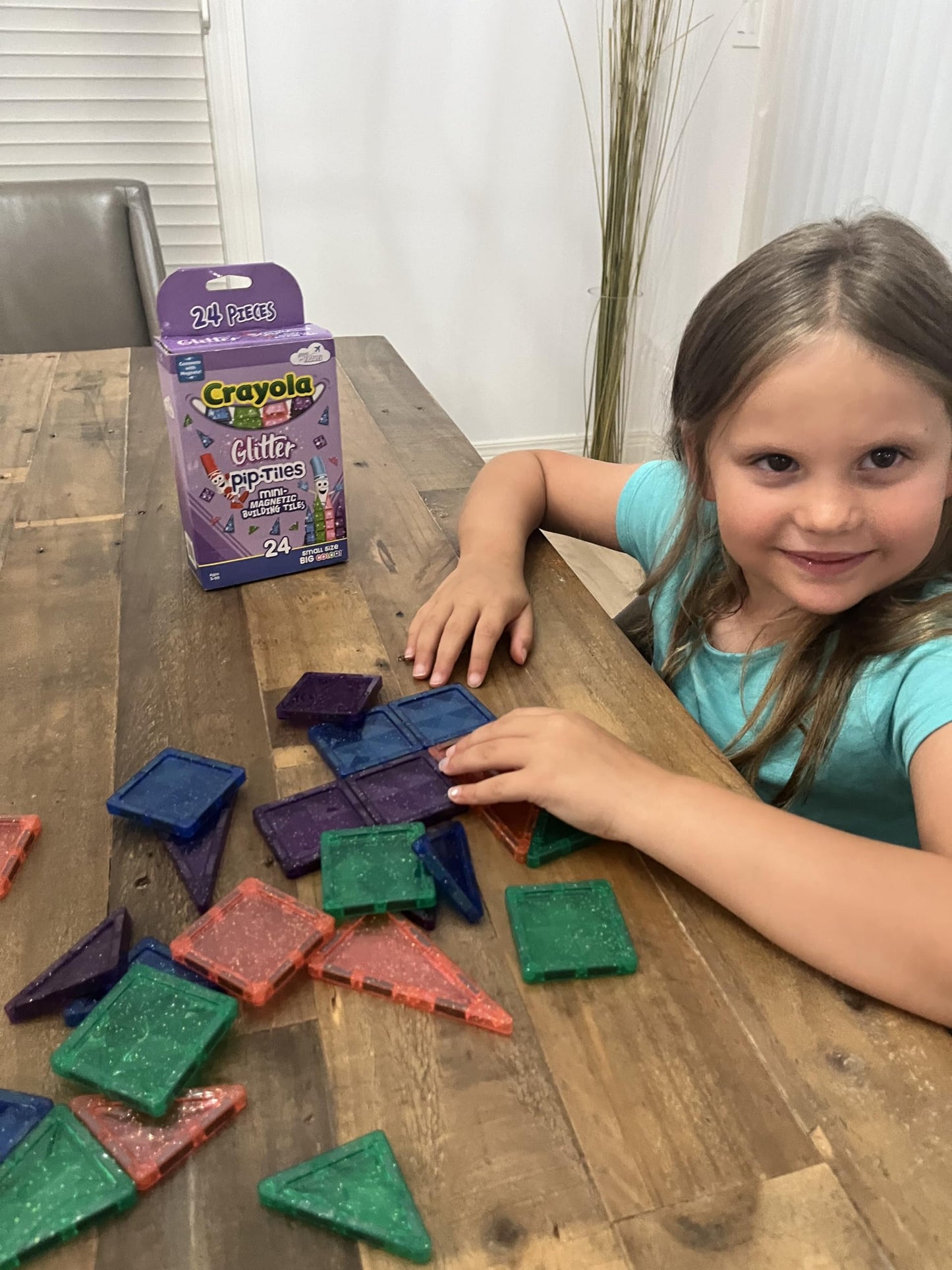 CreateOn Crayola Mini Magnetic PIP-Tiles – 24-Piece Glitter Magnetic Tiles for STEM Travel (Ages 3+)