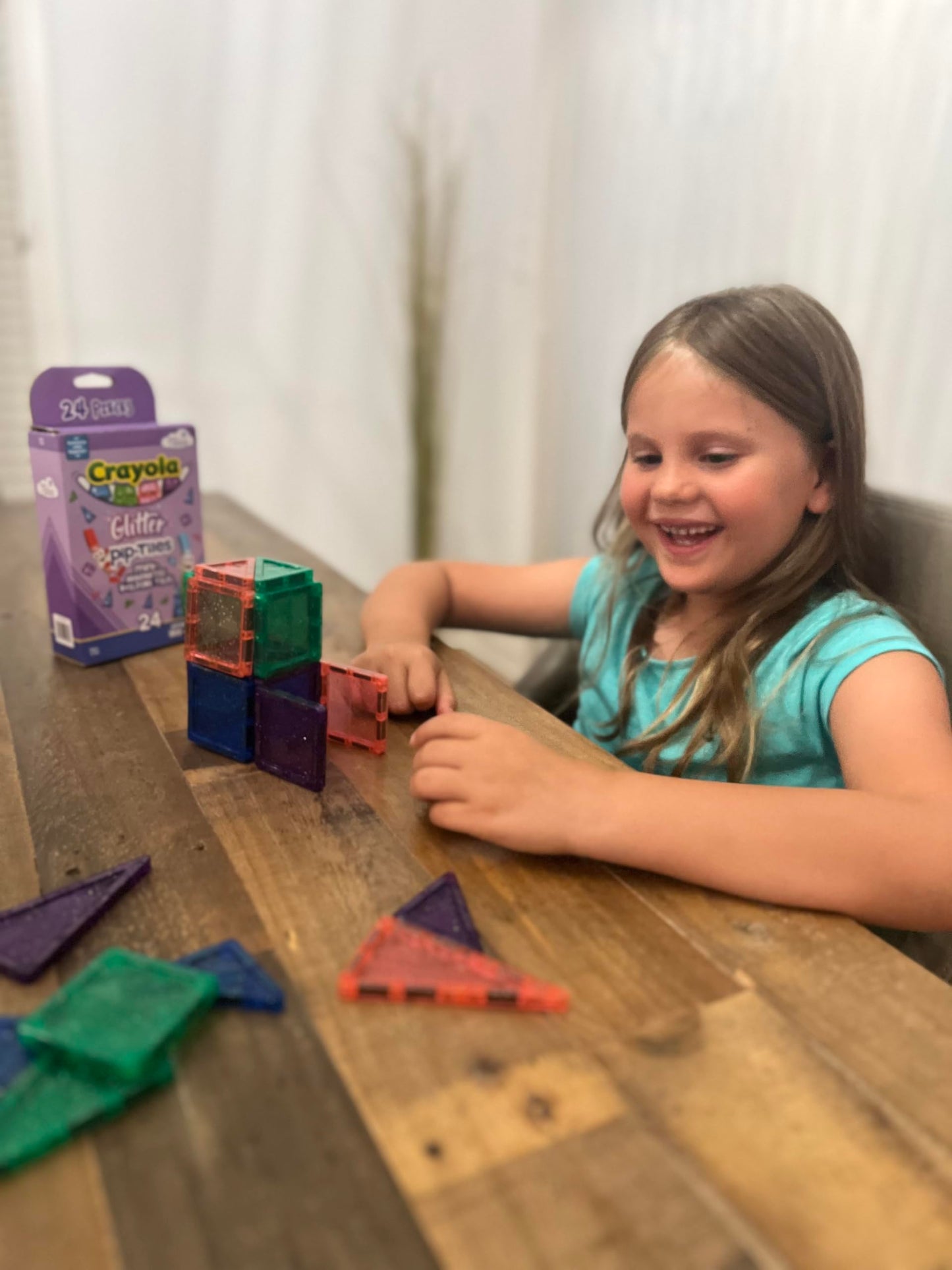 CreateOn Crayola Mini Magnetic PIP-Tiles – 24-Piece Glitter Magnetic Tiles for STEM Travel (Ages 3+)
