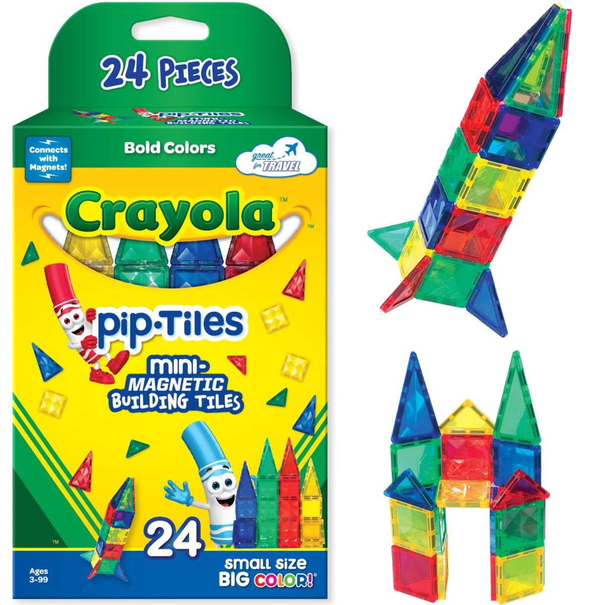 CreateOn Crayola Mini Magnetic PIP-Tiles Bold Colors - Travel-Ready STEM Building Toy (24-Piece)