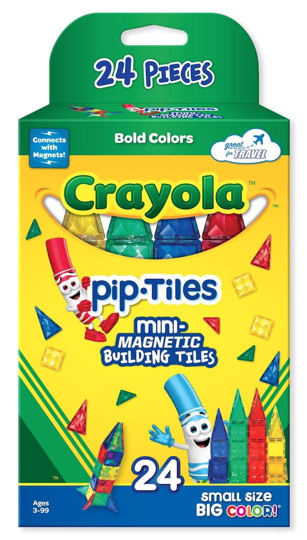 CreateOn Crayola Mini Magnetic PIP-Tiles Bold Colors - Travel-Ready STEM Building Toy (24-Piece)