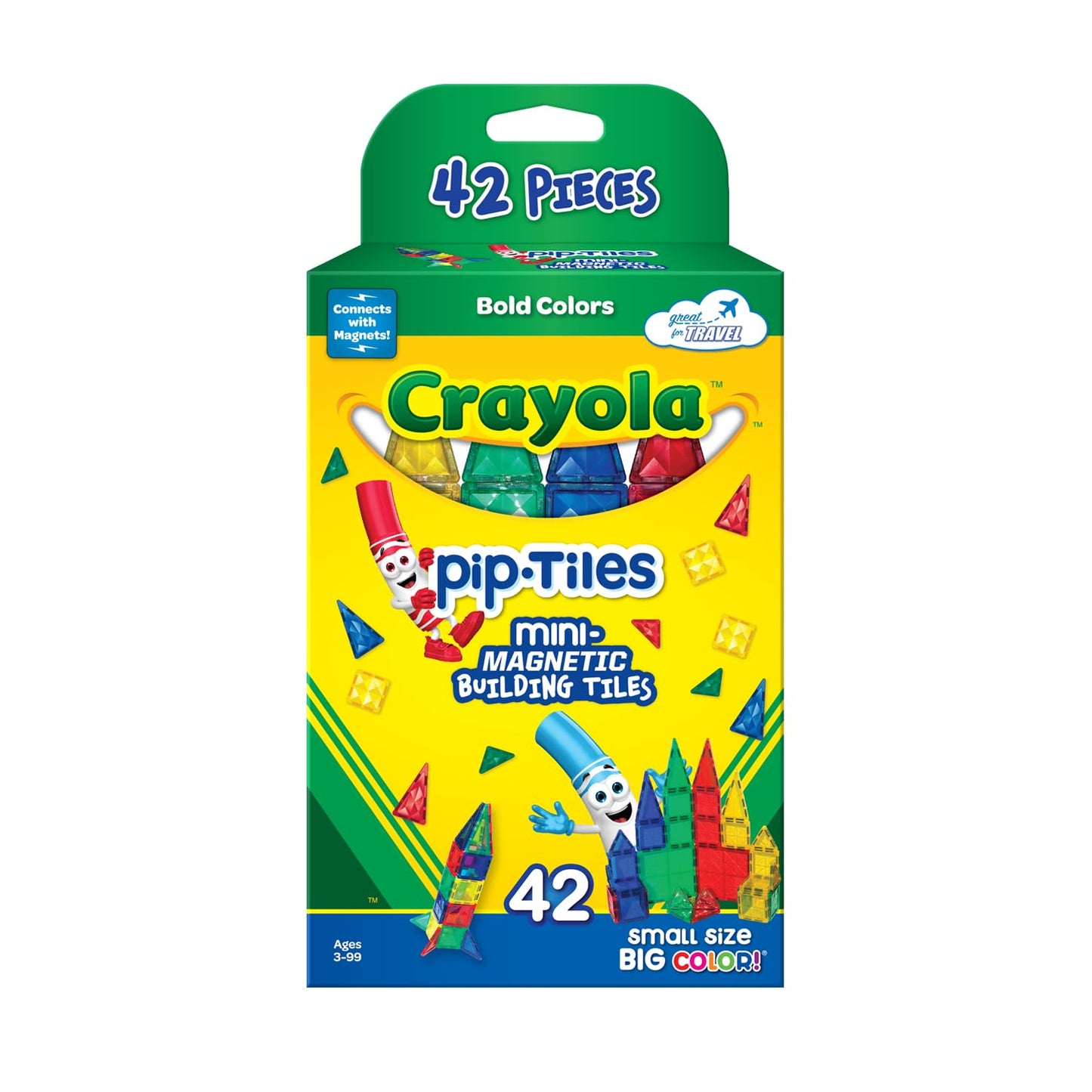CreateOn Crayola Mini Magnetic PIP-Tiles – 42-Piece Building Set for Kids, Travel STEM Toy