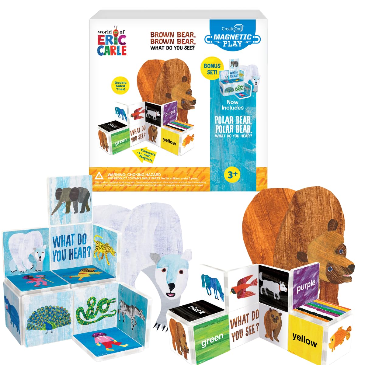 CreateOn Eric Carle Brown Bear & Polar Bear Magnetic Tiles – 24-Piece STEM Building Set for Kids 3+