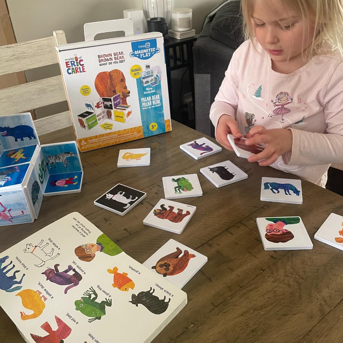 CreateOn Eric Carle Brown Bear & Polar Bear Magnetic Tiles – 24-Piece STEM Building Set for Kids 3+