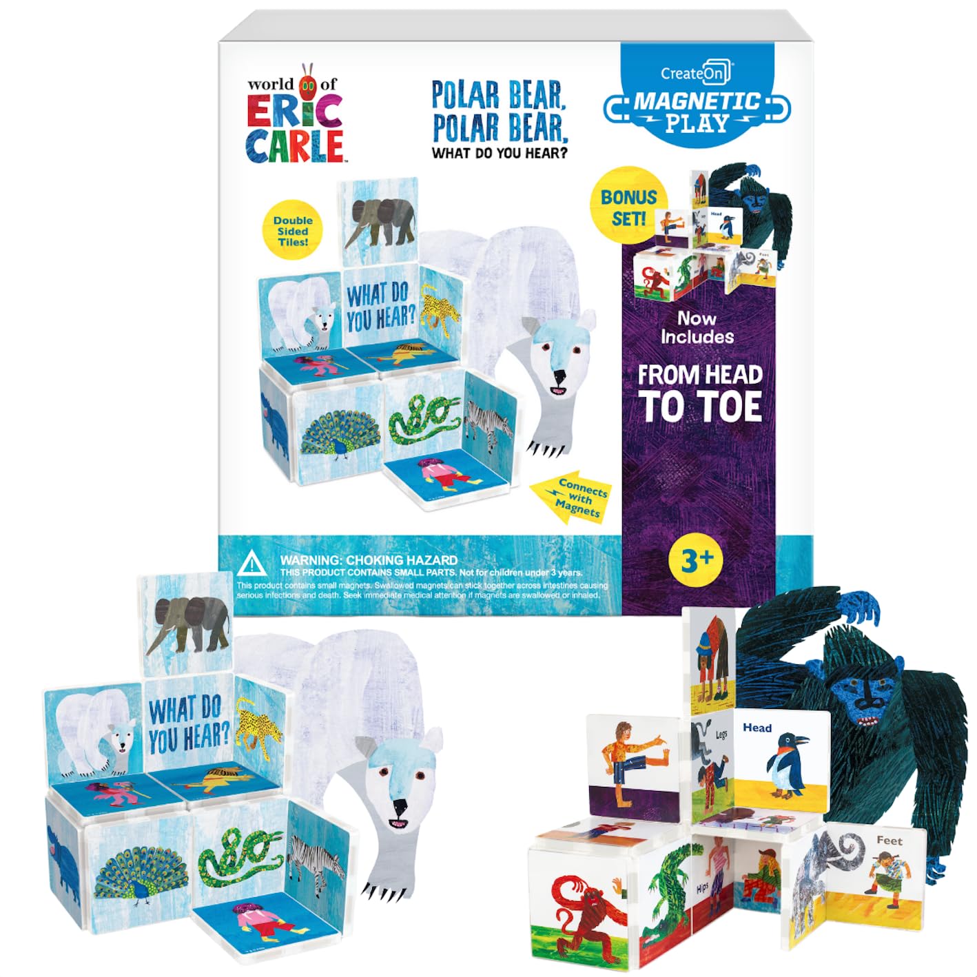 CreateOn Eric Carle Polar Bear Magnetic Tiles — 24-Piece STEM Building Set for Kids Ages 3+