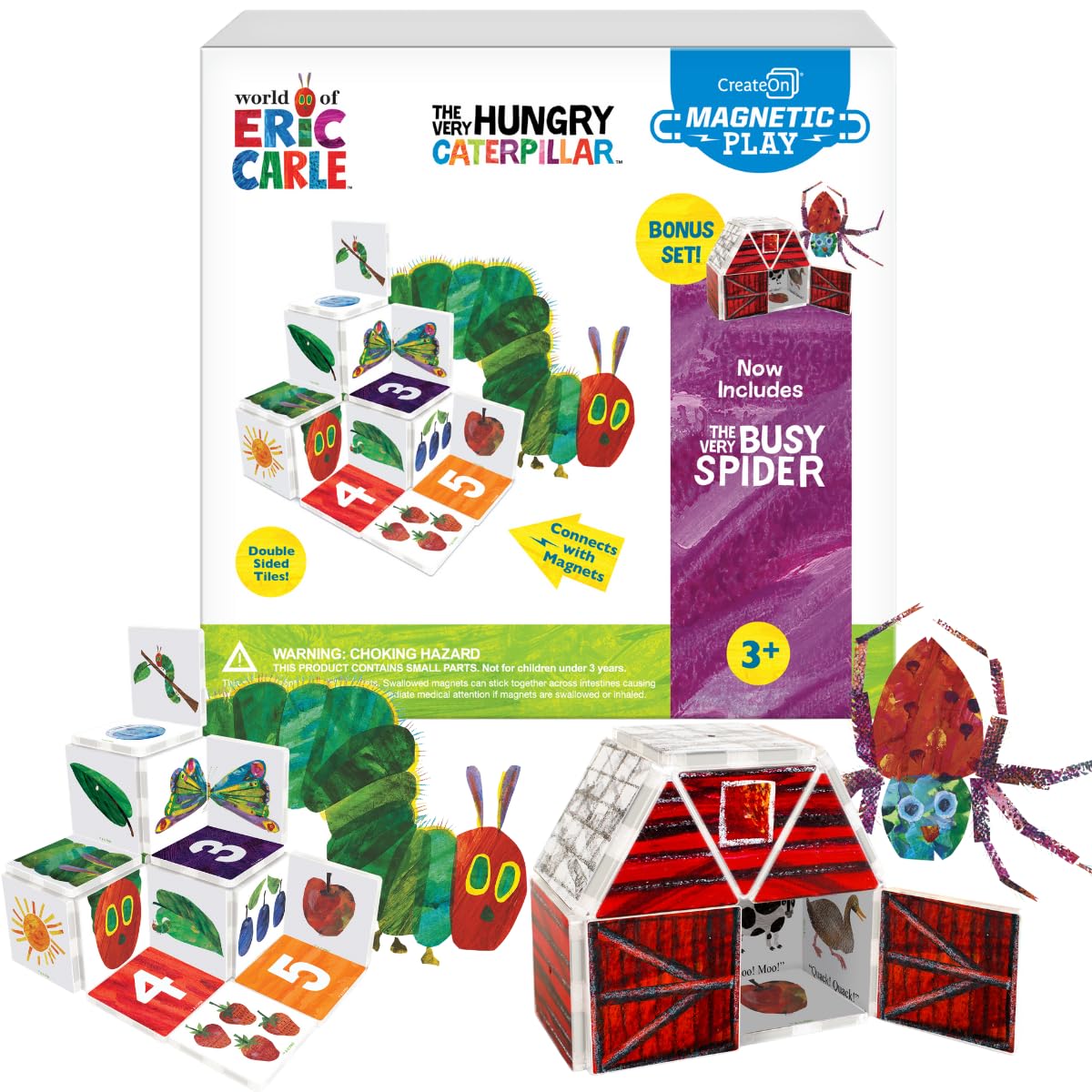 CreateOn Eric Carle Magnetic Tiles – The Very Hungry Caterpillar & The Very Busy Spider (24 pcs)