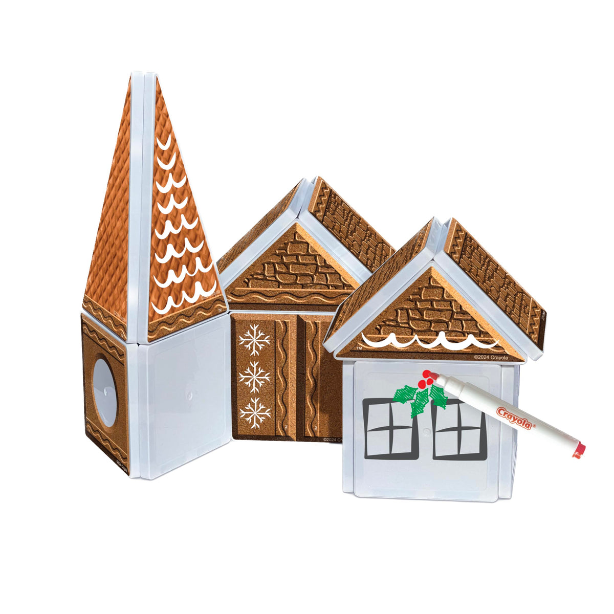 CreateOn Crayola Gingerbread House Magnetic Tiles – 24pc STEM Holiday Building Set for Kids 3+