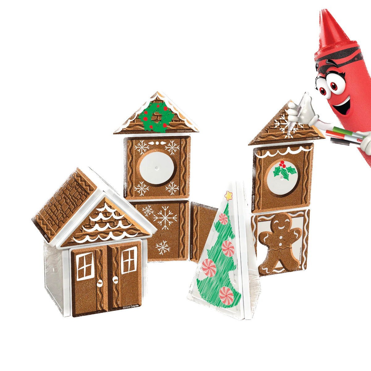 CreateOn Crayola Gingerbread House Magnetic Tiles – 24pc STEM Holiday Building Set for Kids 3+