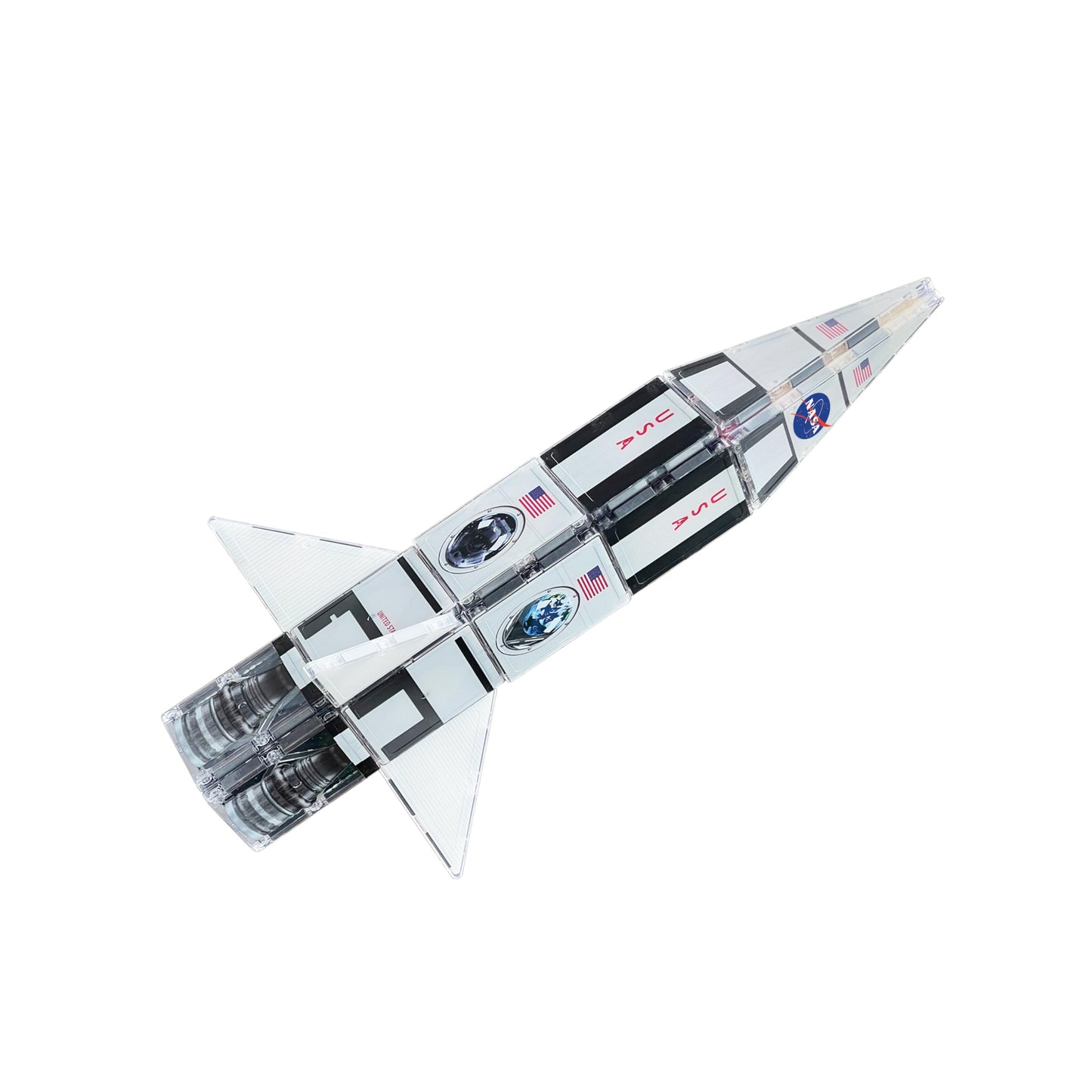 CreateOn NASA Rocketship Magnetic Tile Set | 18-Piece STEM Building Toys for Kids 3+